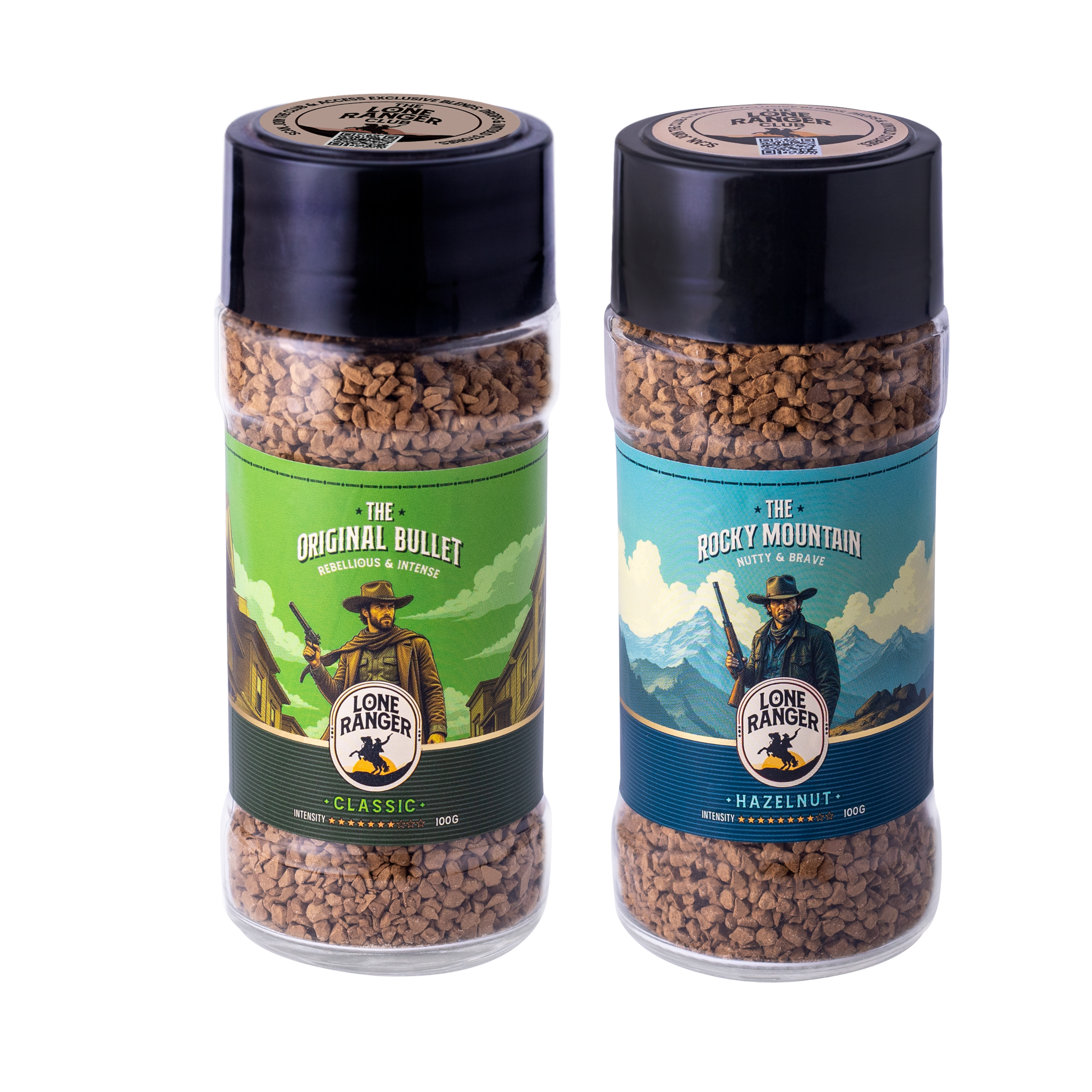 Lone Ranger Coffee Combo | Classic + Hazelnut Instant Coffee | Each 50g | Pack of 2 | Freeze Dried