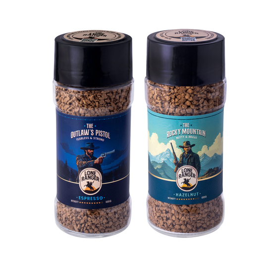 Lone Ranger Coffee Combo | Espresso + Hazelnut Instant Coffee | Each 50g | Pack of 2 | Freeze Dried