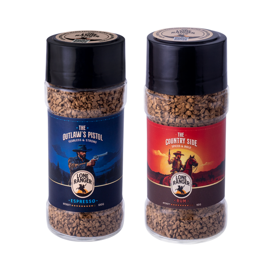Lone Ranger Coffee Combo | Espresso + Rum Flavored Instant Coffee | Each 50g | Pack of 2 | Freeze Dried