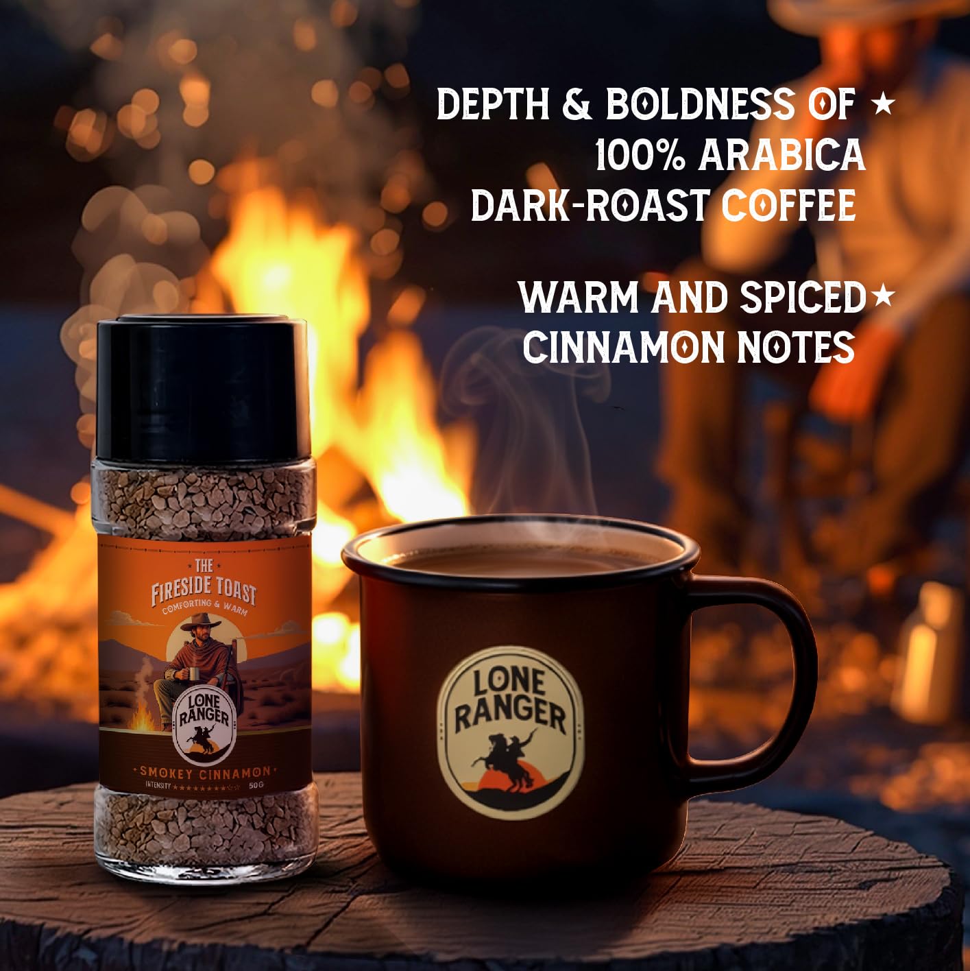 Lone Ranger Smokey Cinnamon Instant coffee (50gm) | The Fireside Toast 100% Pure Arabica | Freeze Dried | Hot or Cold