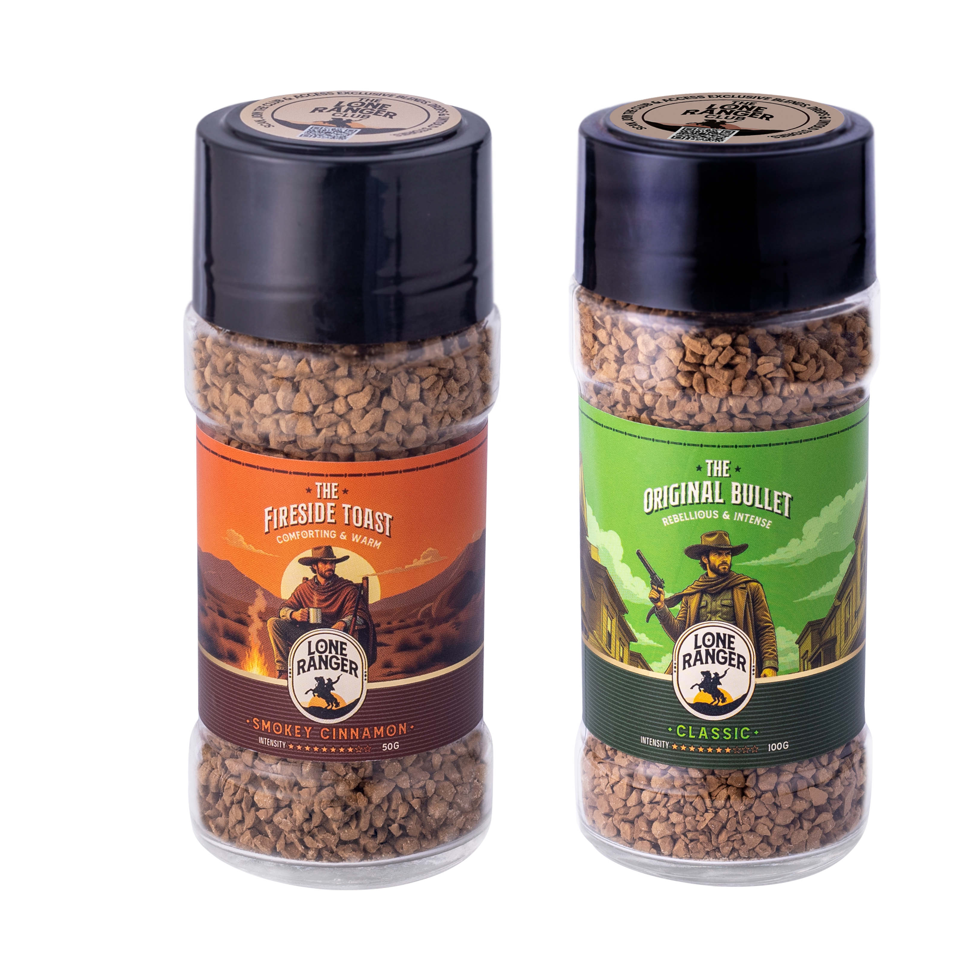 Lone Ranger Coffee Combo | Classic + Smokey Cinnamon Instant Coffee | Each 50g | Pack of 2 | Freeze Dried