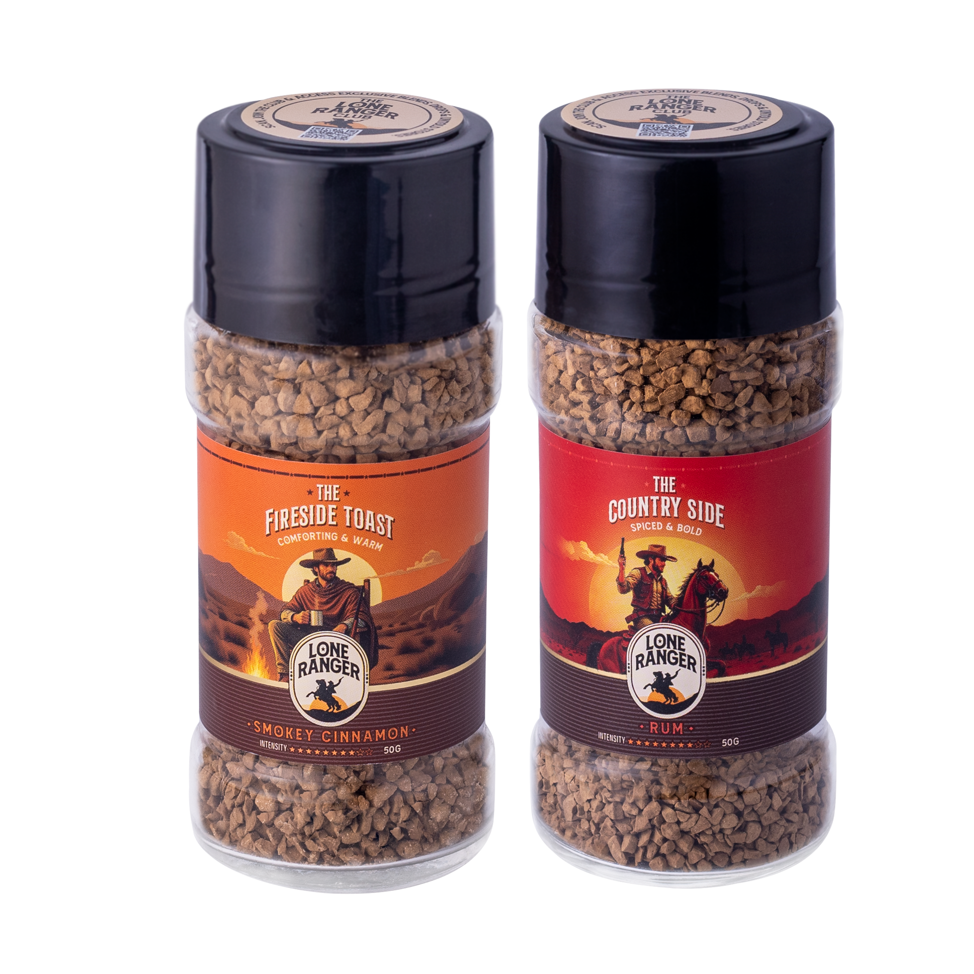 Lone Ranger Flavored Coffee Combo | Smokey Cinnamon + Rum Instant Coffee | Each 50g | Pack of 2 | Freeze Dried
