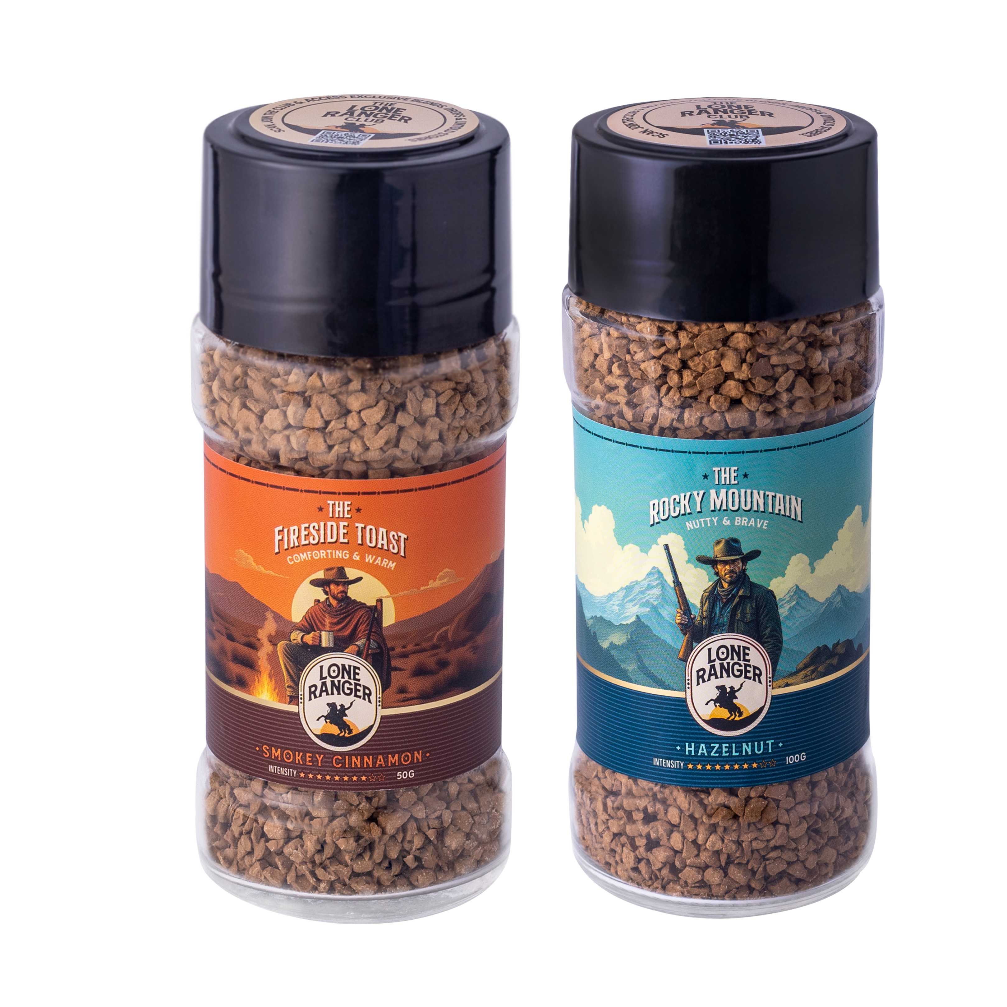 Lone Ranger Flavored Coffee Combo | Smokey Cinnamon + Hazelnut Instant Coffee | Each 50g | Pack of 2 | Freeze Dried
