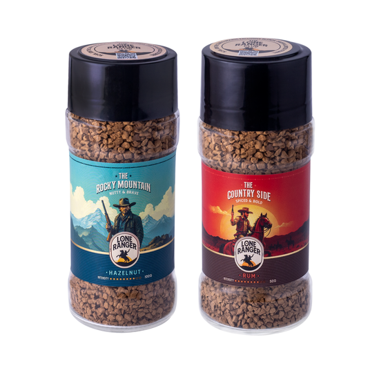 Lone Ranger Flavored Coffee Combo | Hazelnut + Rum Instant Coffee | Each 50g | Pack of 2 | Freeze Dried